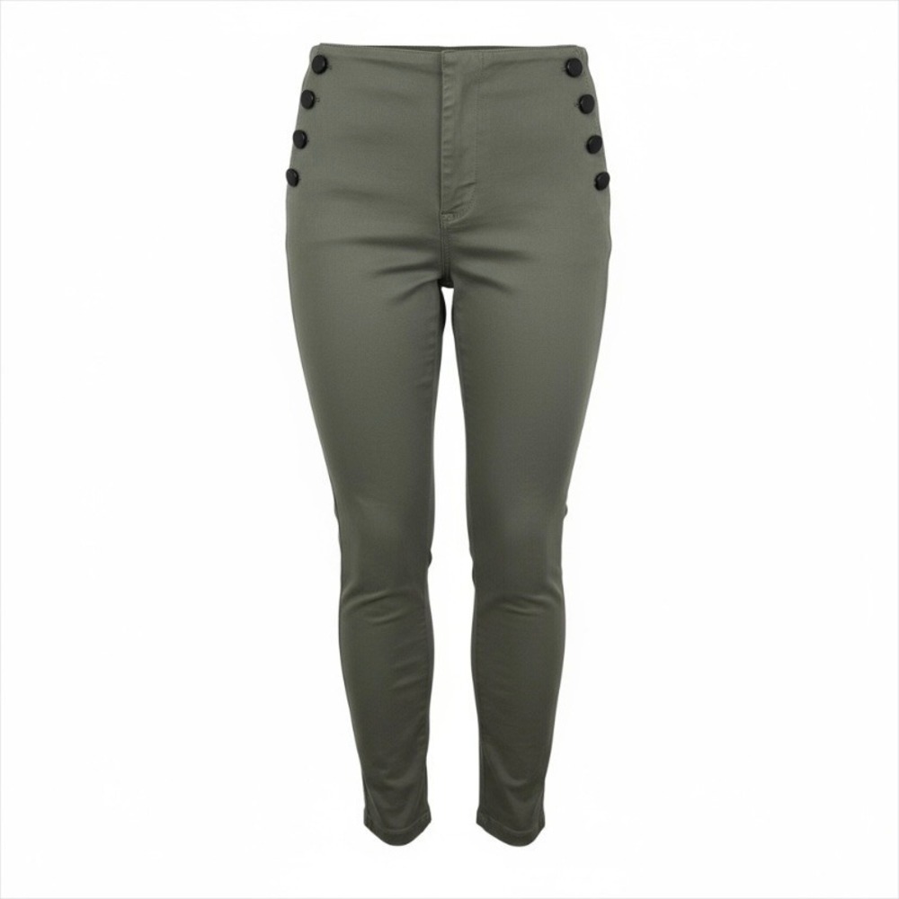 Loft Marisa Skinny Pants Womens 8P Olive Green Sailor Button Career Trousers EUC